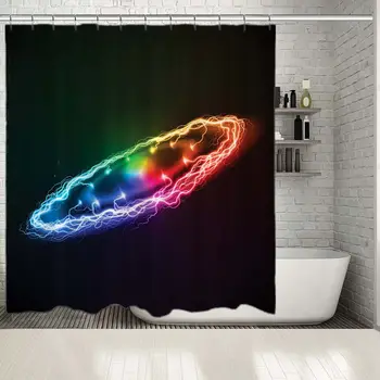 

Shower Curtain Colorful Ring on Black Background with Bright Rainbow Sparkle in the Center Magical Art Blue Pink Green