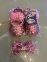 Ma & Baby-zapatos de princesa para bebés recién nacidos de 0 a 18 meses, con lentejuelas y lazo, para primeros pasos y diadema