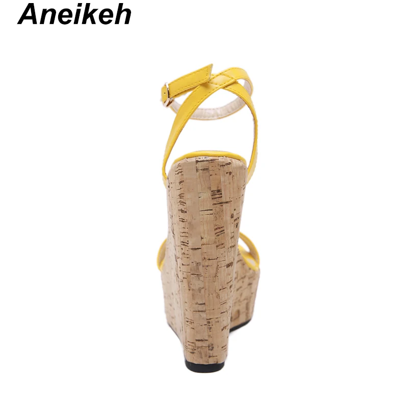 Aneikeh/Модная обувь; женские босоножки на танкетке с открытым носком; сандалии-гладиаторы с вырезами на очень высоком каблуке с ремешком на щиколотке; Летняя обувь на каблуке