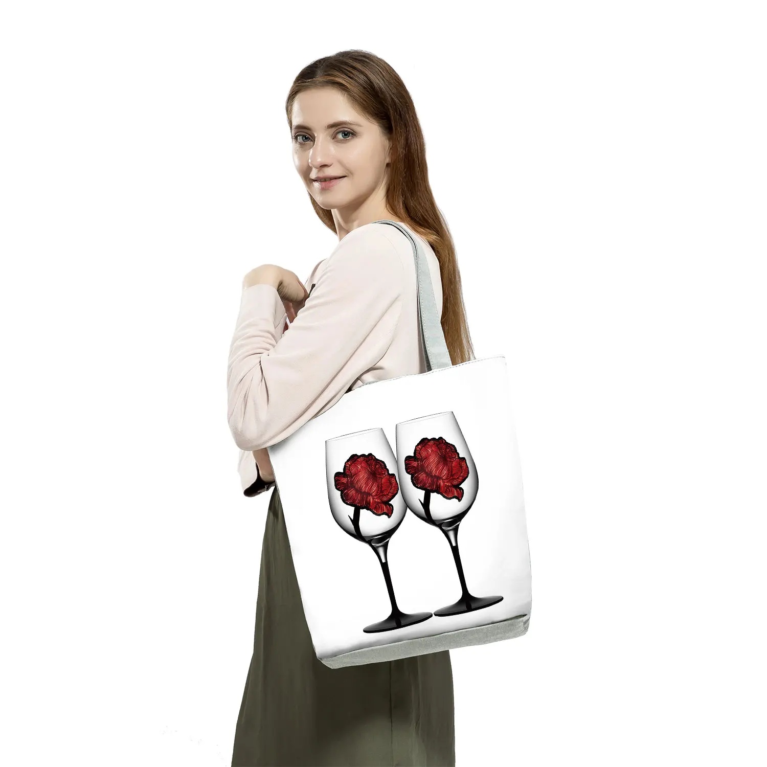 Women Printed Wine Lady Tote Casual 2022 New Cartoon Fashion Print Handbag Eco Reusable Shopping Bag Travel Storage Shoulder Bag