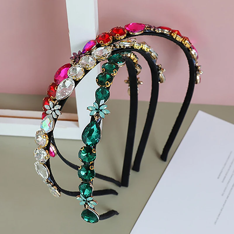 

ZHINI 2020 New Design Colorful Crystal Headbands for Women Simple Adjustable Size Hair Accessories Statement Hairband Jewelry