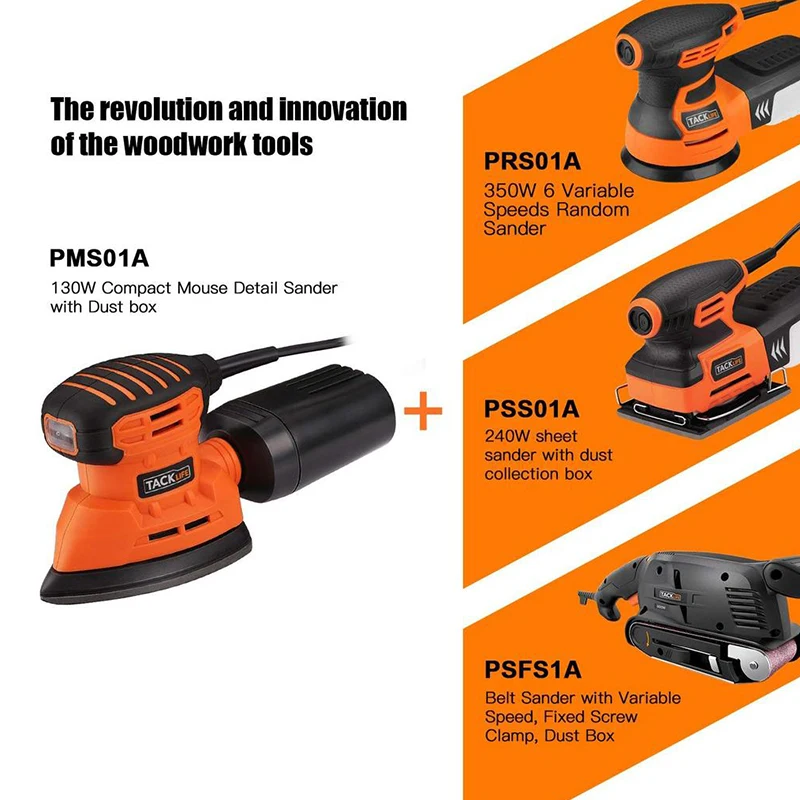 Tacklife PMS01A Detail Sander Met 12 Stuks Schuurpapier 130W Orbit Sander Systeem Power Tools|Schuurmachines| AliExpress