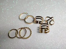 KISSWIFE-Juego de 8 anillos de color dorado para mujer, diseño redondo simple, hecho a mano, anillo geométrico, regalos de joyería para mujer