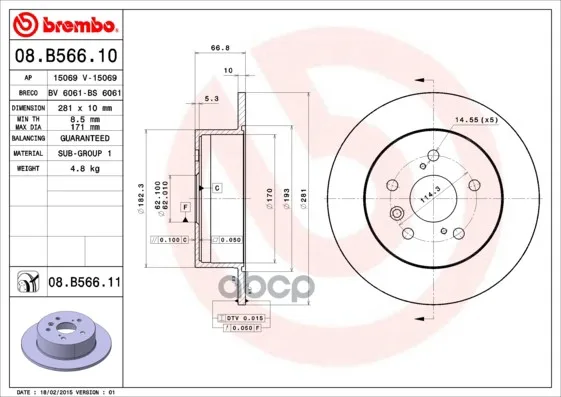 Диск Тормозной Задний Brembo арт. 08.B566.11