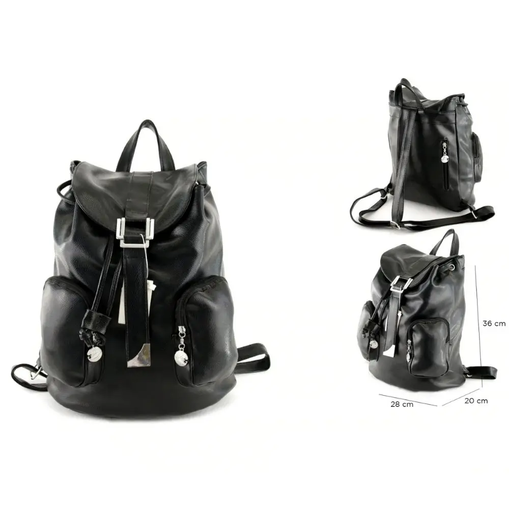 Mochila de Mujer Negra, mochilas para mujer con Fornituras Plateadas, Mochilas de Vestir, Alessia