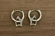 Pendientes de aro de Plata de Ley 925 para mujer, colgante de estrella hueco de circón Simple, joyería para mujer, regalos de fiesta, S-E786
