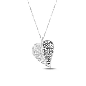 

Angemiel 925 Silver Zircon Stone Leaf Pendant-Rhodium Plated