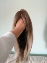 Peluca de cabello sintético con flequillo para mujer, longitud media, color marrón a rubio, resistente al calor, para Cosplay