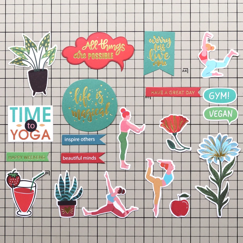 Creative Path 150 Stück Gesunde, entspannende Scrapbooking-Stanzformen, Ephemera, Yoga, Damen, Katzen, Papierstanzformen für Journaling und Basteln – Detail 4