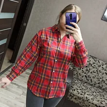 Plaid Shirt Tops Long-Sleeve Office Women Coat Loose Ladies Karsany And