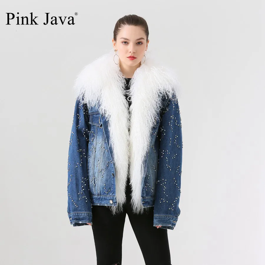 

pink java QC19067 new arrival hot sale women fur coat real mongolia sheep fur coat jean coat down coat