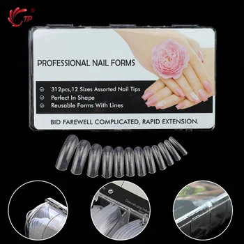 

TP 312pcs/Box Fake False Nail Tips Molds Dual Form Acrylic UV Poly Gel Easy Extension Form Stencil Guide Polygel Tip Mould Kit