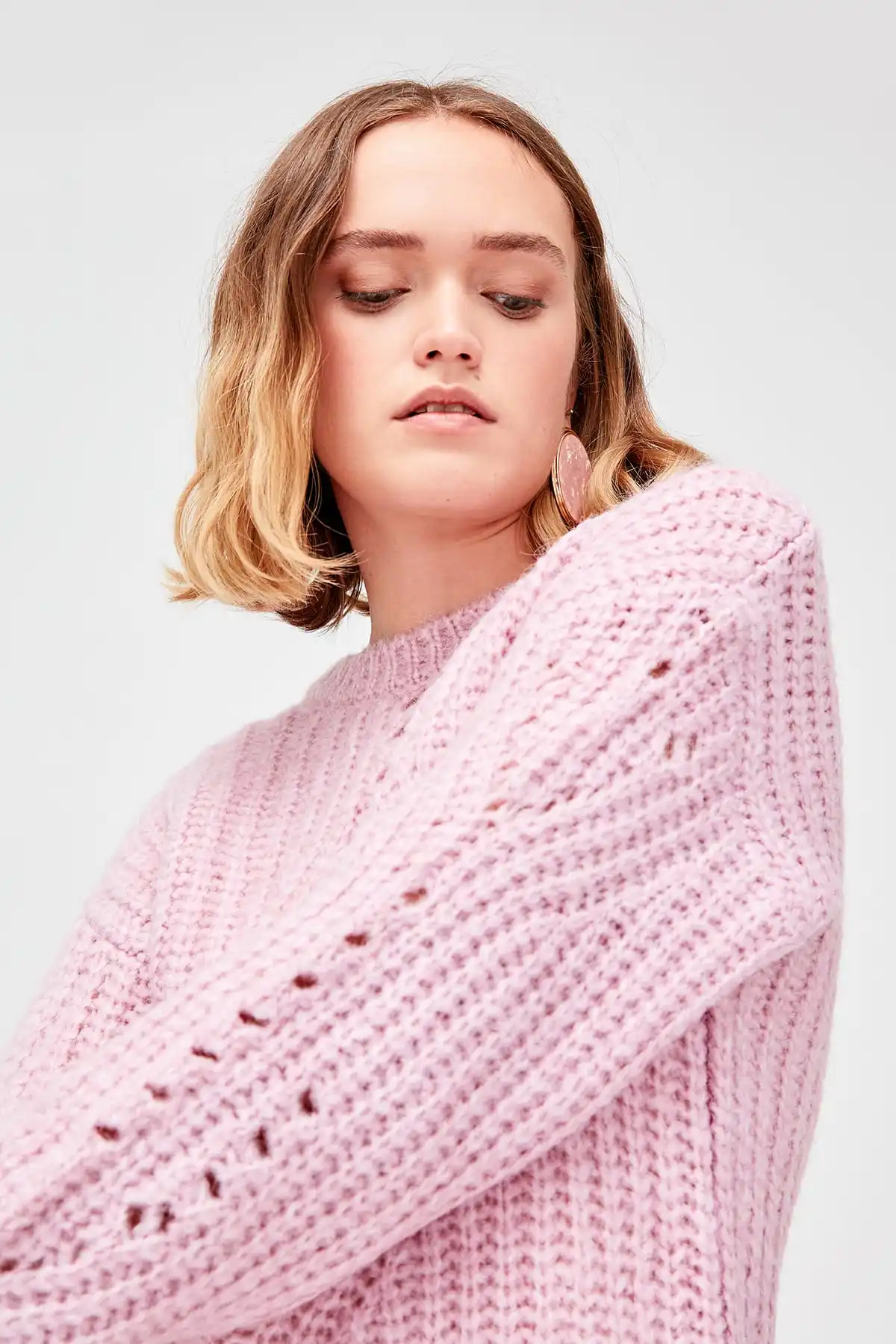 

Trendyol WOMEN-Lilac Mesh Detailed Knitwear Sweater TWOAW20NV0008