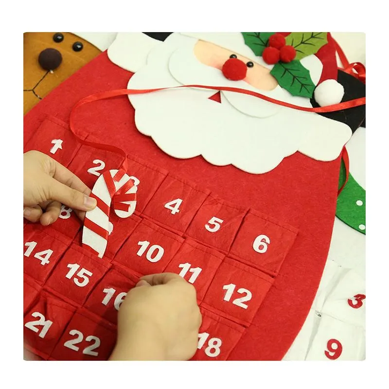 Tanie Świąteczne odliczanie kalendarz adwentowy filcowe tkaniny święty mikołaj bałwanek ozdoby łosia świąteczny prezent nowy rok świąteczne dekoracje Prop