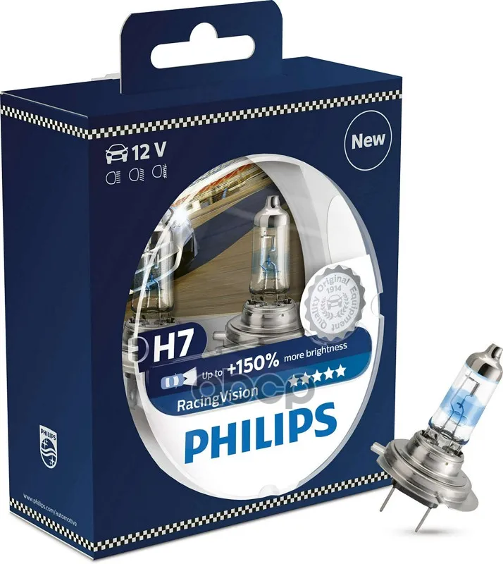 Комплект Галогенных Ламп 2шт H7 Racing Vision 150 Philips арт. 12972RVS2