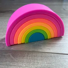 TYRY.HU-mordedor de silicona para bebé, mordedor educativo de arcoíris suave, bloques de apilamiento plegables 3D, juguetes libres de bisfenol A, 7/10 Uds.