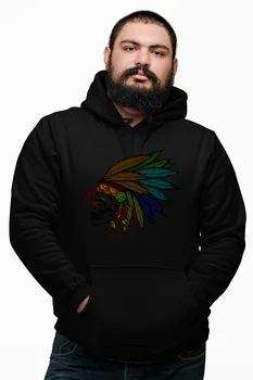 

Angemiel Wear Feather Indian Skull And Crossbones Black Male Hooded Sweatshirt