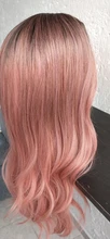 Wigs Hair-Wig Synthetic-Hair Middle-Part Wavy Pink Natural Long Ombre Women Heat-Resistant