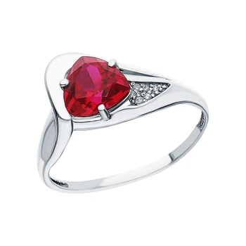

Silver ring with cubic zirconia and rubies synthetic sunlight sample 925