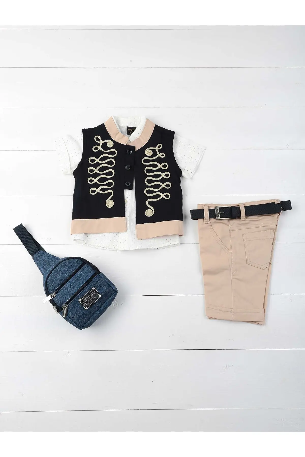 Navy blue Cream Male Child 5 li Suit |