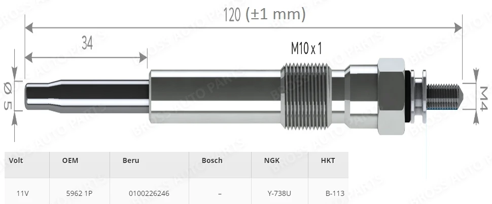 BGP46-1 4 шт. нагреватель свечи зажигания GX120, 100226246 для 2,5 TDI