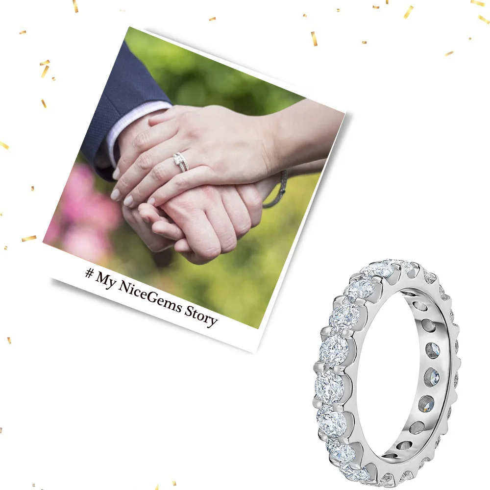 NiceGems, Платиновое кольцо вечности, Круглый, блестящий, 3,00 ctw, Муассанит, обручальное кольцо, кольцо вечности, обручальное кольцо VVS1, ясность