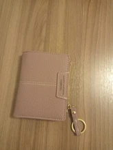 Cartera de piel sintética suave para mujer, cartera amarilla de marca, monedero Mini con broche, tarjetero, billetera corta, Bolso pequeño Delgado, llavero con cremallera