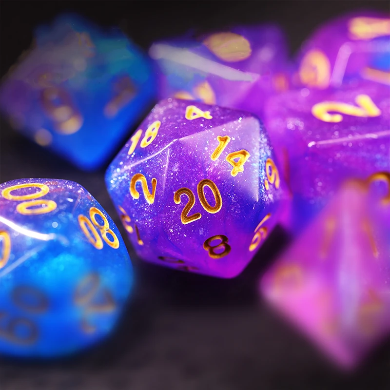 7Pcs/Set Pink and Blue Starry Sky Dice D&D COC Polyhedral Dice for Table Game DND RPG metal dnd dice set polyhedral dice rainbow dice tabletop rpg d