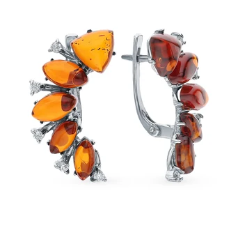 

Silver earrings with cubic zirconia and amber sunlight sample 925