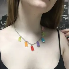 Collar de jalea Linda para mujer y niña, 7 colores, arco iris, orgullo, oso, Gummy, Punk, Hip Hop, resina, accesorios