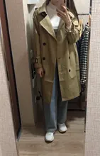Gabardina larga con cinturón de doble botonadura para mujer, color azul, caqui, ropa de mujer, prendas de vestir exteriores de gran calidad para otoño y primavera