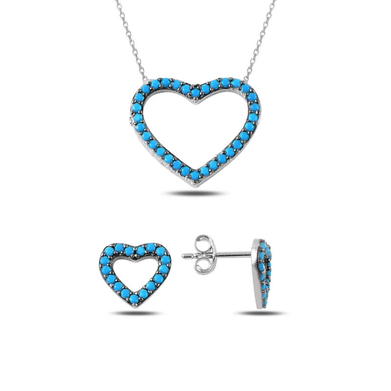 

Silver 925 Sterling Nano Turquoise Gemstone Heart Set