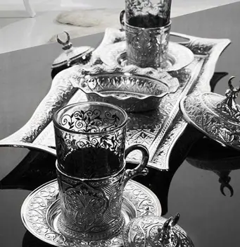 

Turkish silver tea set Eleven piece tea set for two personality and elegant presentation rectangular tray and sugar bowl