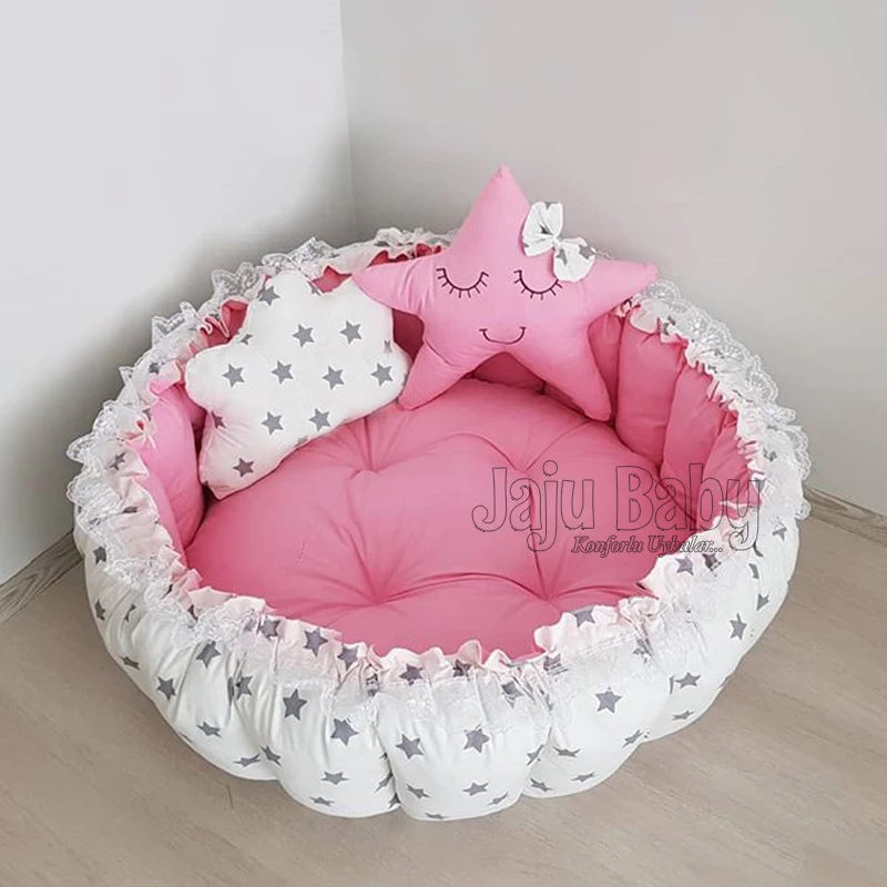 Jaju-tapis de jeu pour bébé rose | Gris étoile, tapis de jeu de bébé, nid de bébé, chevet, chaise de lit portable, port