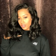 Bob corto-Peluca de cabello humano ondulado de 4x4 para mujer, postizo de malla con división 13x1, pelo Remy brasileño predespuntado