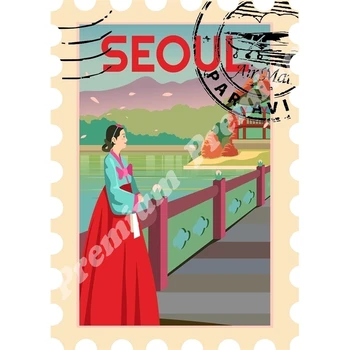 

South Korea souvenir magnet vintage tourist poster