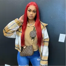 Remyblue-pelucas de cabello humano con encaje frontal 13x1, 99J, cabello humano malayo liso, Remy, prearrancado, 28 pulgadas