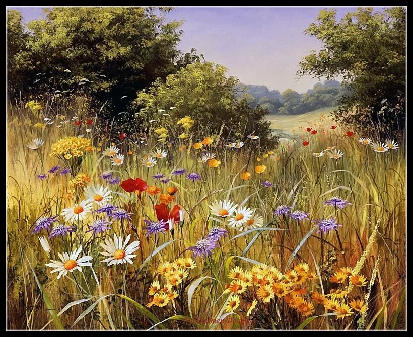 

Summer Wildflowers 1 - Counted Cross Stitch Kits - DIY Handmade Needlework for Embroidery 14 ct Cross Stitch Sets DMC Color