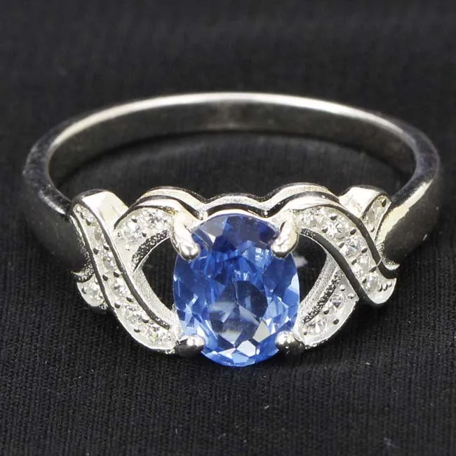 

17x8mm SheType Pretty 3.1g Rich Blue Violet Tanzanite White CZ Gift For Woman's European Style 925 Solid Sterling Silver Rings