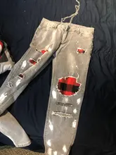 Pantalones vaqueros rasgados ajustados para hombre, Jeans pintados con parche, pantalones de hiphop Jumbo, talla S-4XL, novedad de 2021