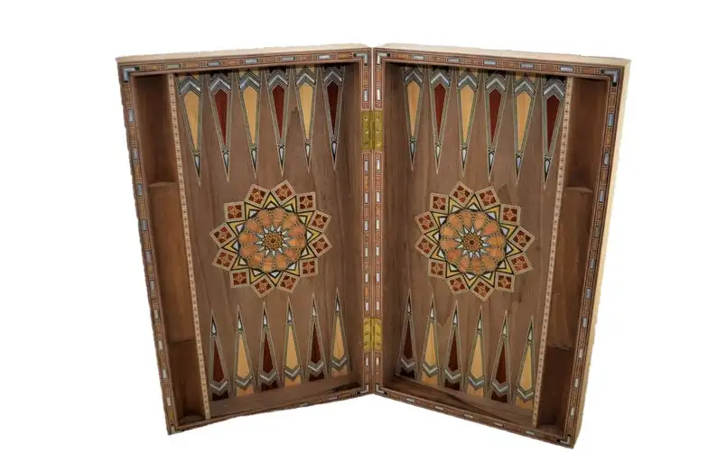 US $864.90 Special Edition Vintage Handmade Carving Backgammon Set Natural Solid Wooden Original Pearl Around and Inside Board Large Size