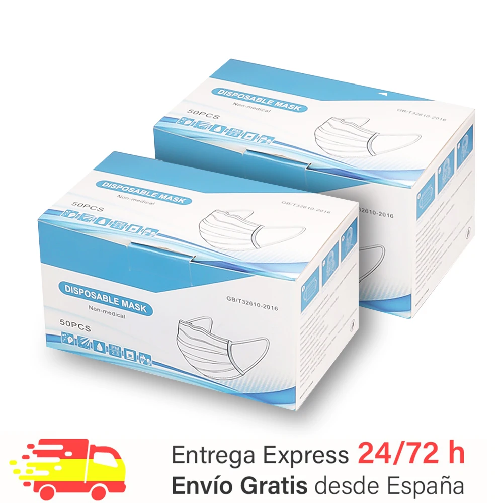 Mascarilla Quirurgica Blanca 100pcs. Desechables 3 capas para Uso Diario. Envío 24/48h desde España.