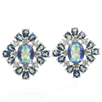 

22x20mm Dazzling Fire Rainbow Mystic Topaz CZ Woman's Wedding Silver Earrings