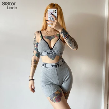 

Sisterlinda Fashion Sportwear Casual Vest Bra Shorts Two Piece Sets Women Jogging Fitness Activity Wear Tank Tops Suits Outfits