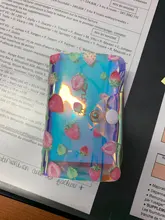 Tarjetero láser con diseño de fresa Sakura para mujer y niña, tarjetero transparente con función de identificación