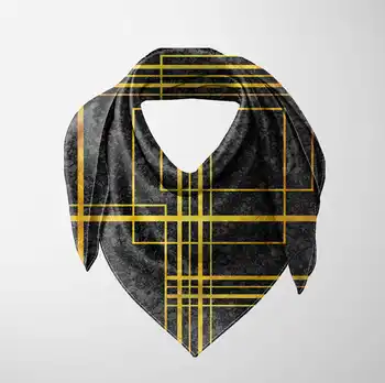 

Else Black Golden Yellow Lines Modern Geometric 3d Print Square Rayon Fabric Neck Head Floral Pattern Scarf Scarves Women Hijab