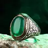 Anillo de Plata de Ley 925 ornamentado para hombres con piedra verde ágata anillo de piedras preciosas verde Aqeeq para hombres anillo masculino exclusivo ► Foto 1/6