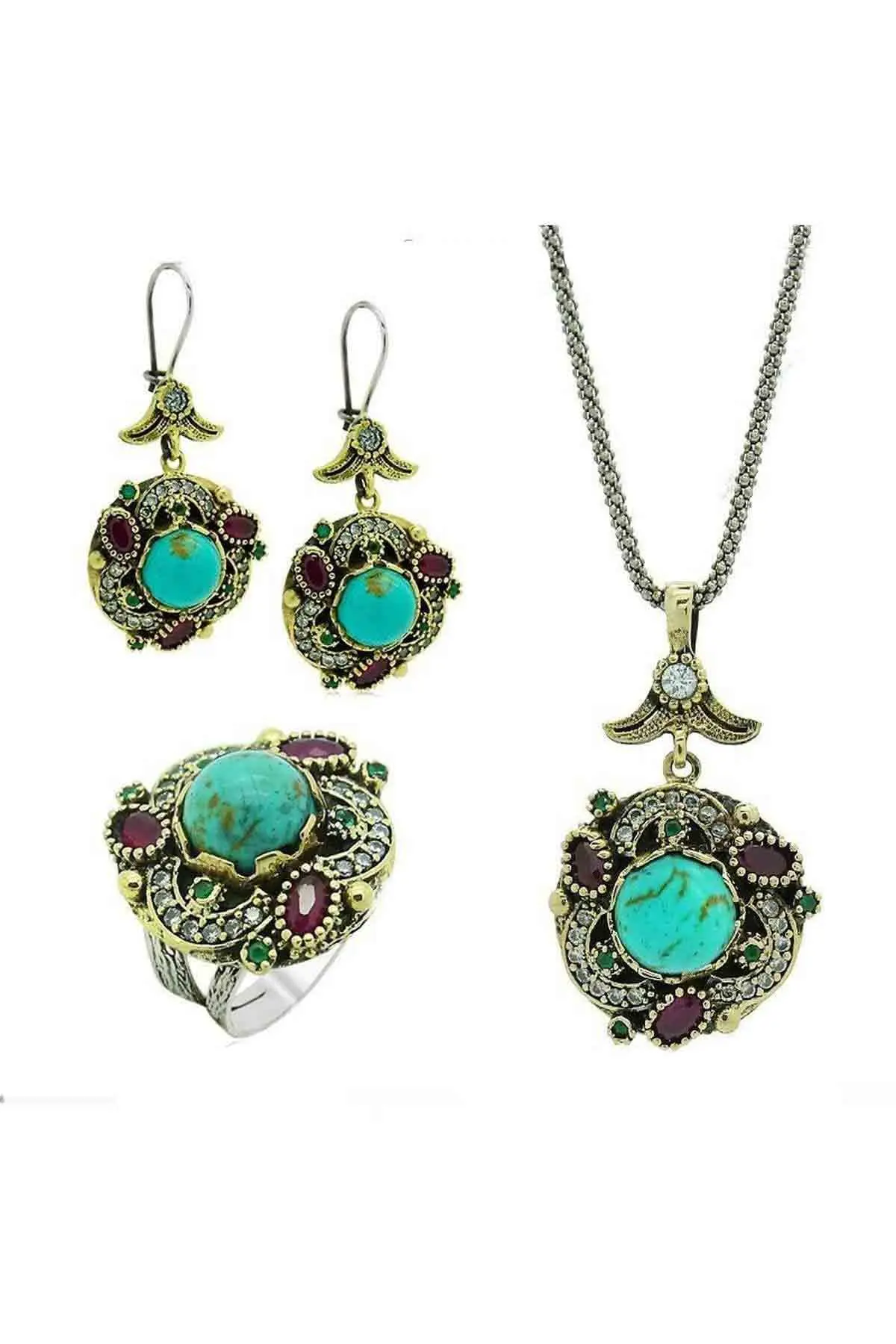 

Turquoise Stone Silver Triple Set