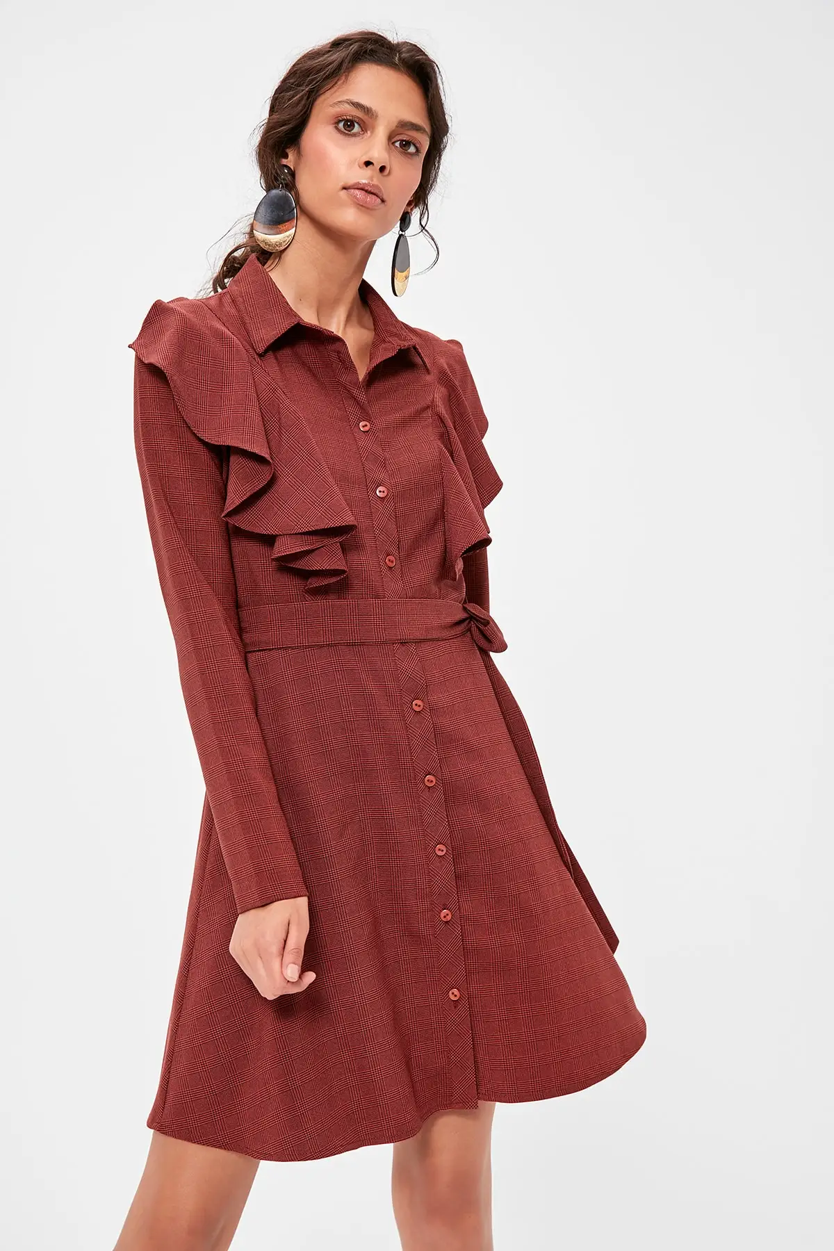 Trendyol Burgundy Frilly Dress TWOAW20EL1485 | Женская одежда