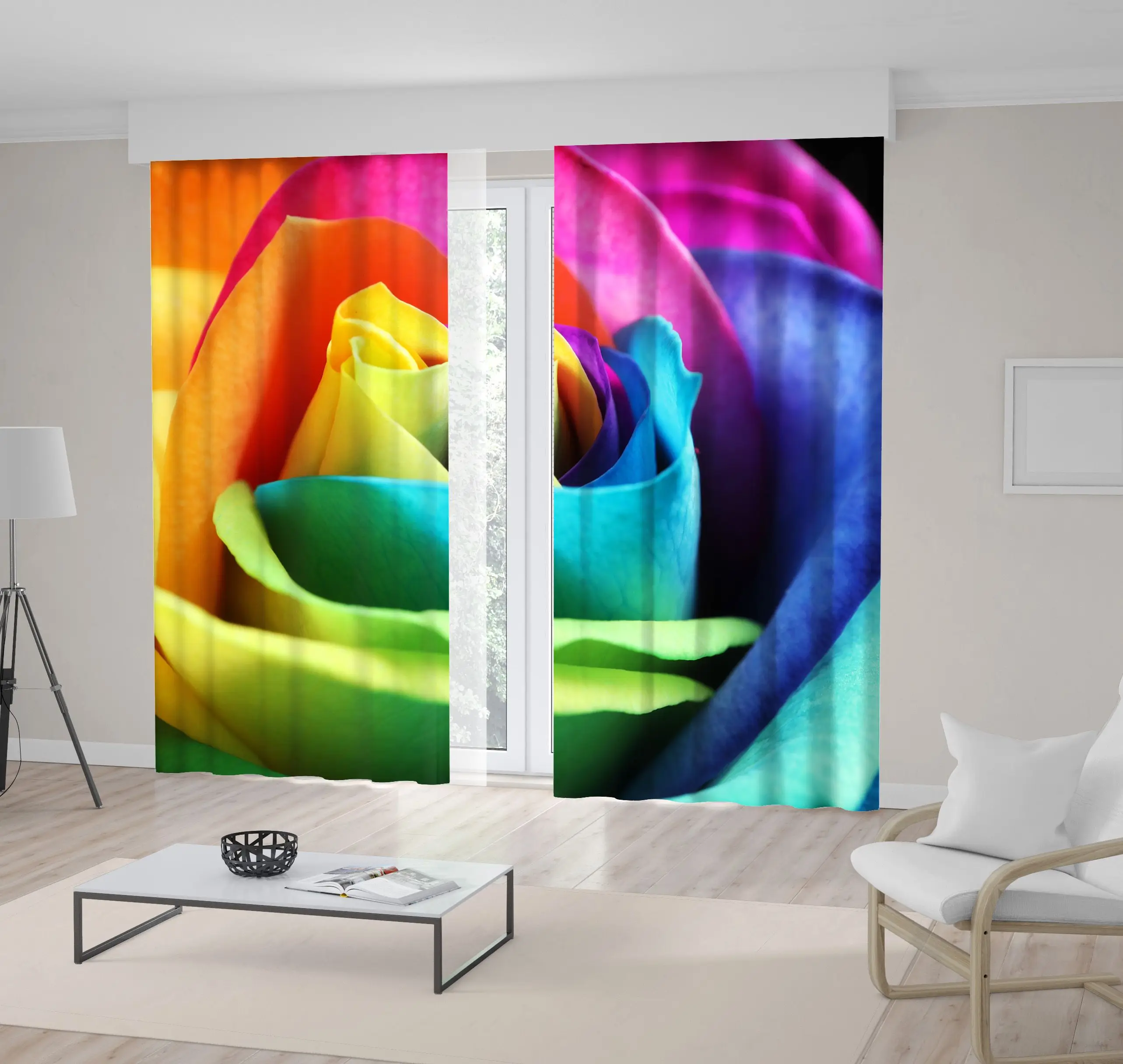 Занавеска Радуга Роза цветок на черном фоне природа цветы романтическое